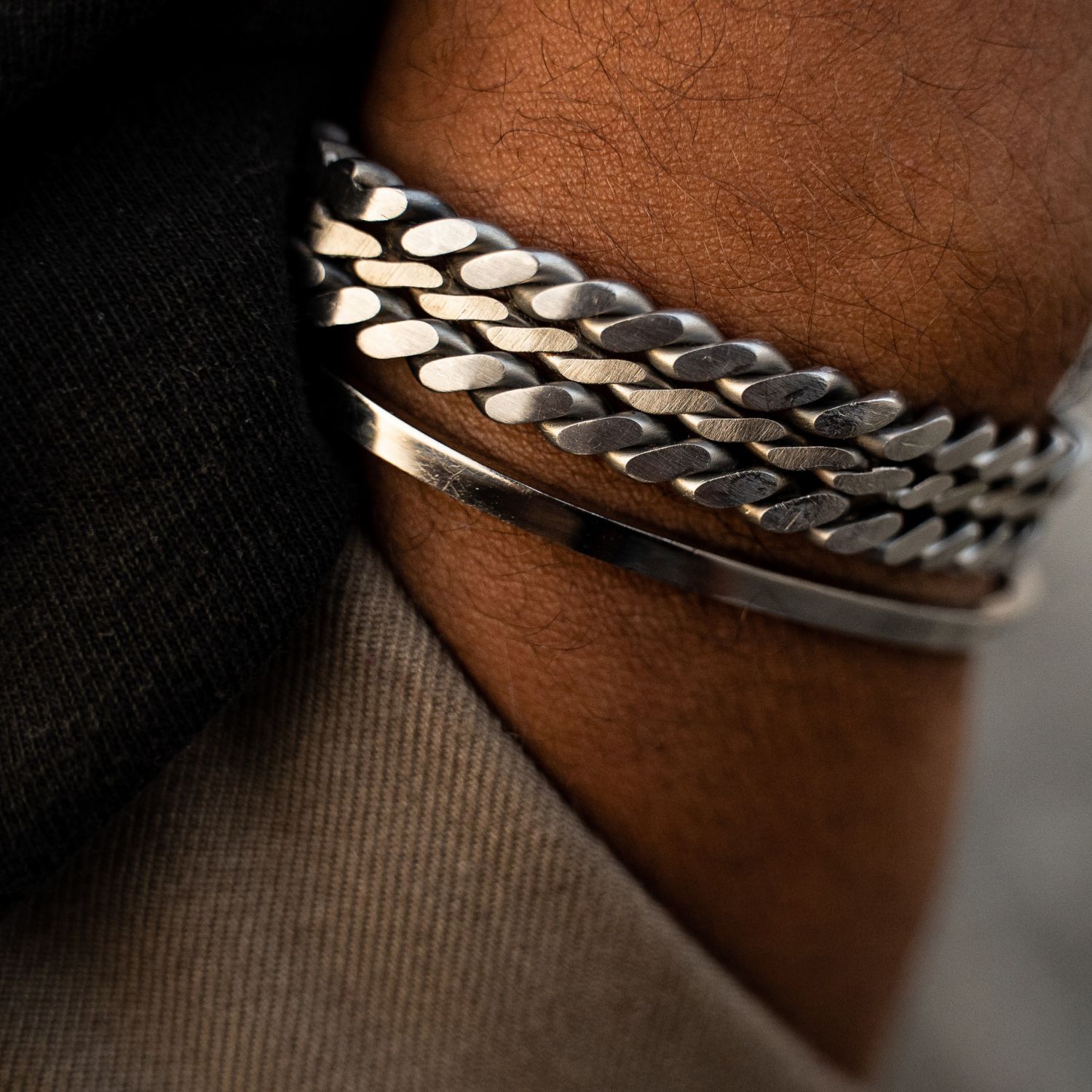 925 Silver White Gold Plated Heavy Chain Band Bracelets Jewelry Manufacturer